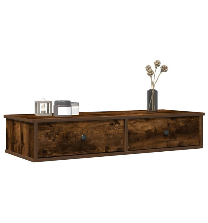 Étagère murale avec tiroirs chêne fumé bois d'ingénierie | Mobilier & Déco