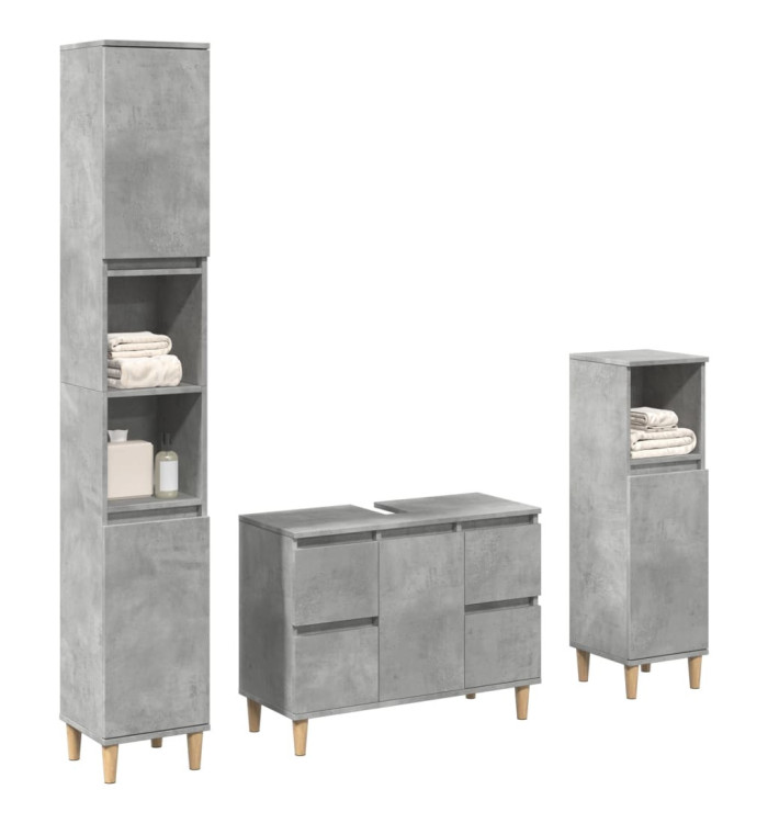 Ensemble de meubles de salle de bain 3 pcs gris béton | Mobilier & Déco