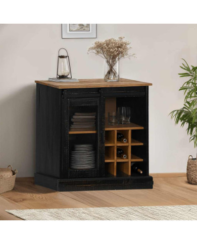 Buffet HALDEN porte coulissante noir 80x40x80 cm bois massif | Mobilier & Déco
