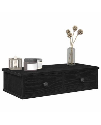 Étagère murale avec tiroirs noir 60x25x15 cm bois d'ingénierie | Mobilier & Déco