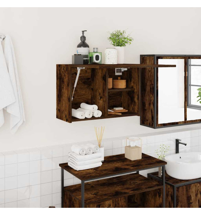Armoire murale de bain chêne fumé 60x25x40 cm bois d'ingénierie | Mobilier & Déco