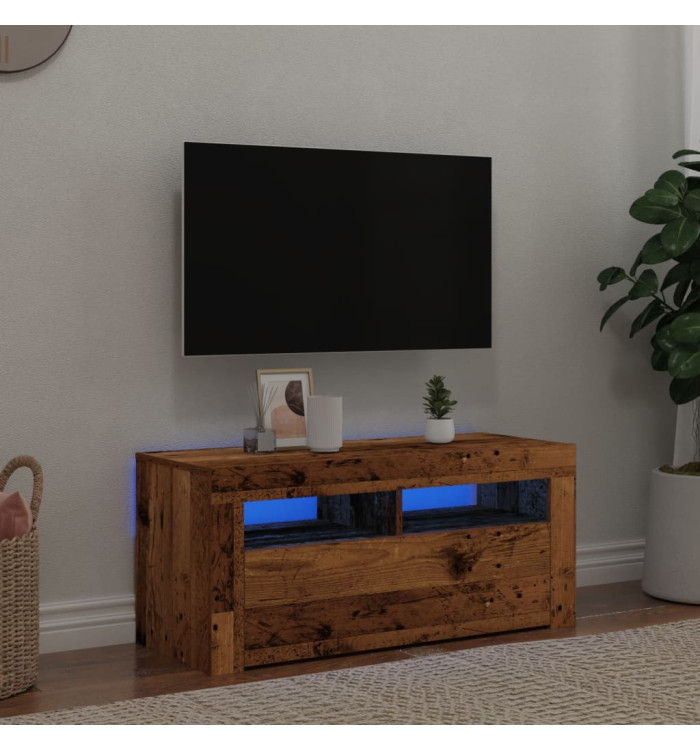 Meuble TV avec lumières LED vieux bois bois d'ingénierie | Mobilier & Déco