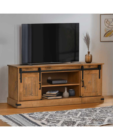 Meuble TV HALDEN 2 portes coulissantes 150x40x60 cm bois massif | Mobilier & Déco