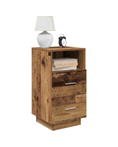 Table de chevet avec 2 tiroirs vieux bois 36x36x68 cm | Mobilier & Déco
