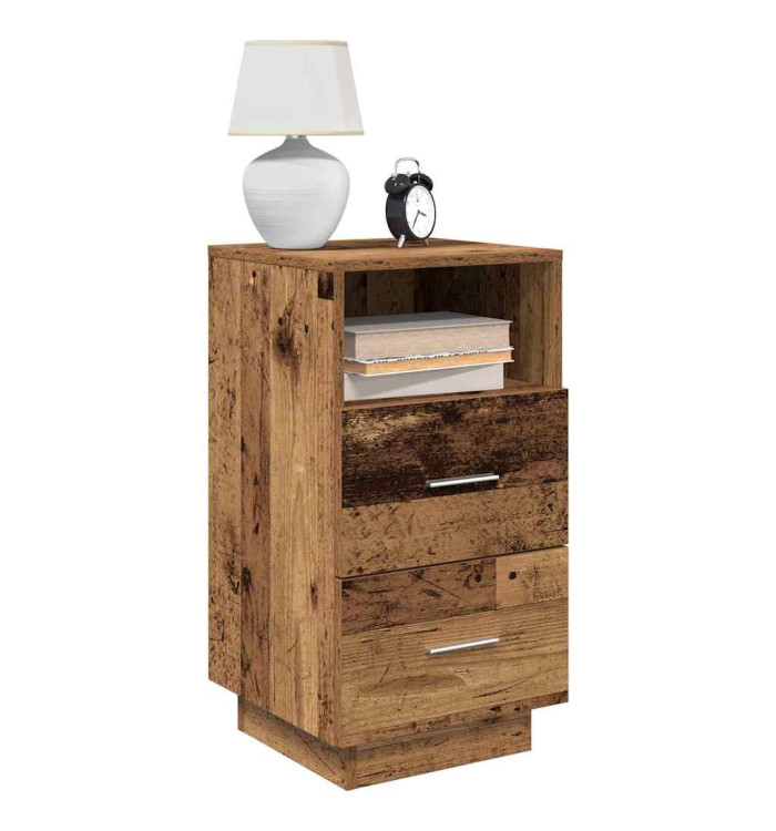 Table de chevet avec 2 tiroirs vieux bois 36x36x68 cm | Mobilier & Déco