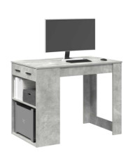 Bureau avec tiroir et étagère gris béton bois d'ingénierie | Mobilier & Déco