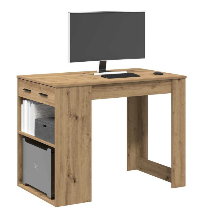 Bureau avec tiroir et étagère chêne artisanal bois d'ingénierie | Mobilier & Déco