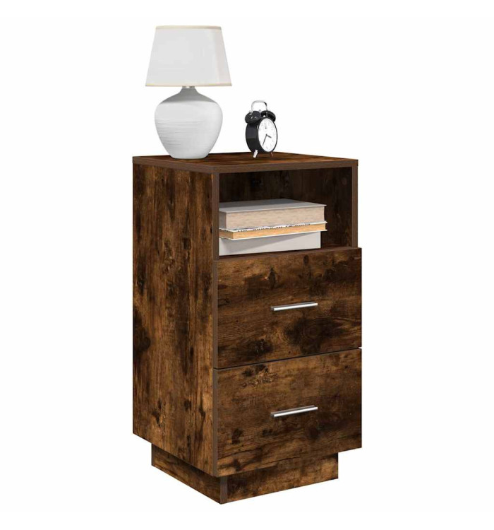 Table de chevet avec 2 tiroirs chêne fumé 36x36x68 cm | Mobilier & Déco