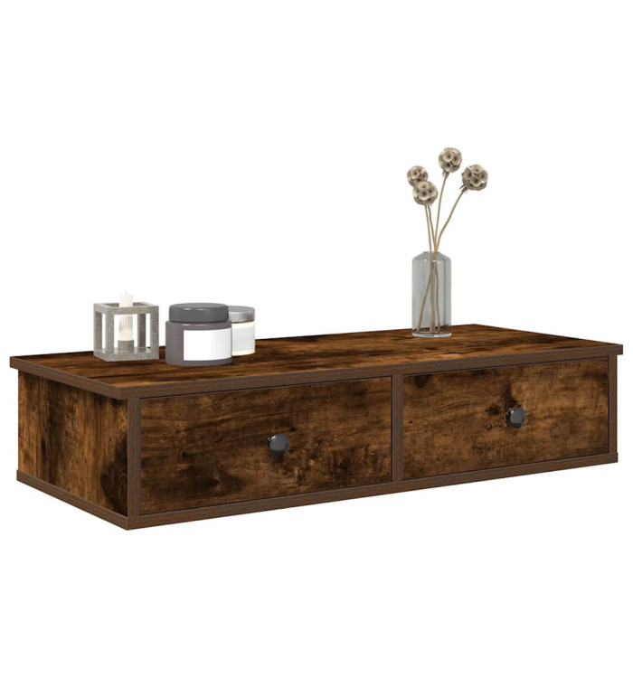 Étagère murale avec tiroirs chêne fumé bois d'ingénierie | Mobilier & Déco