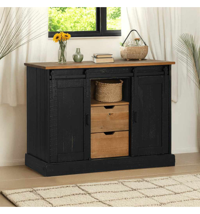 Buffet HALDEN 2 portes coulissantes noir 112x40x80 cm | Mobilier & Déco