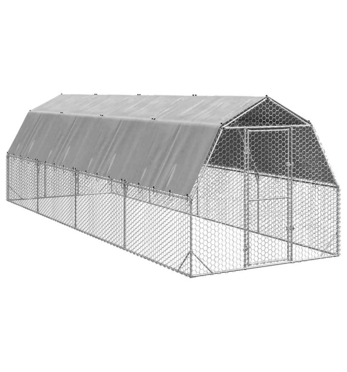 Poulailler avec toit 2,5x8x2,25 m acier galvanisé | Mobilier & Déco