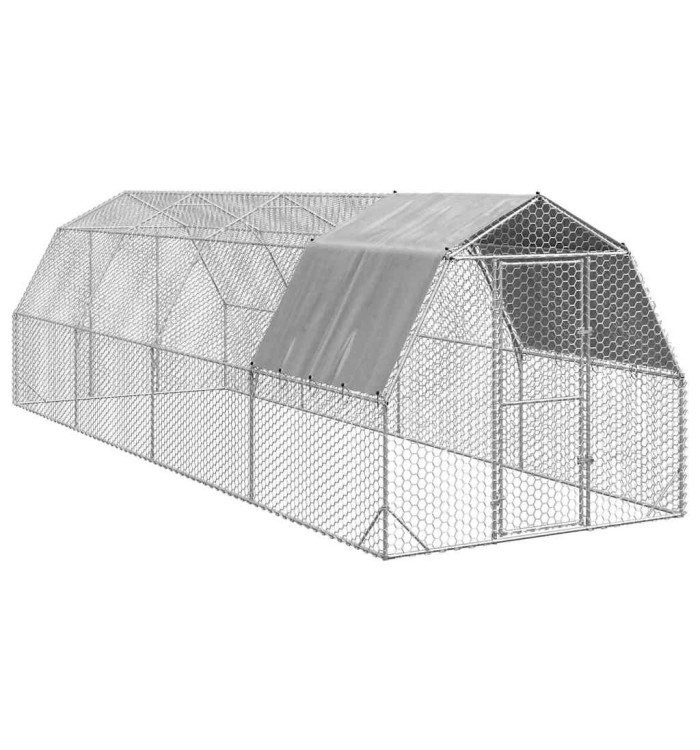 Poulailler avec toit 2,5x8x2,25 m acier galvanisé | Mobilier & Déco