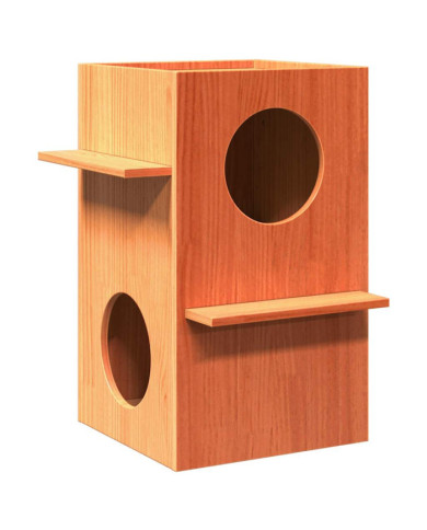 Maison pour chat cire marron 43x43x60 cm bois de pin massif | Mobilier & Déco