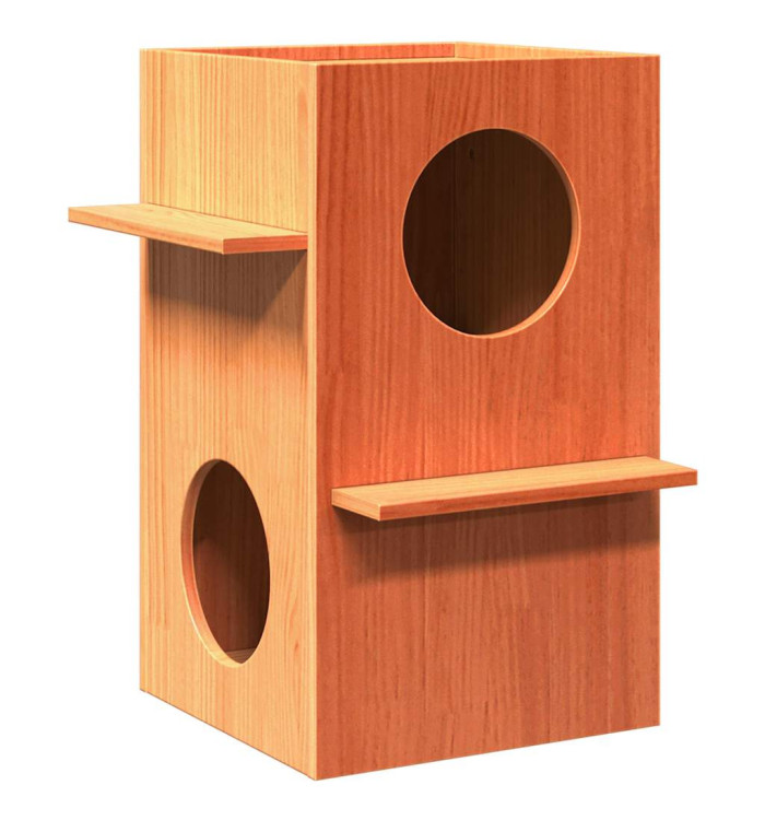 Maison pour chat cire marron 43x43x60 cm bois de pin massif | Mobilier & Déco
