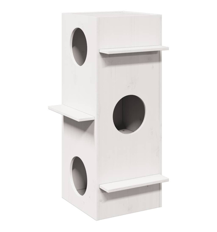Maison pour chat blanc 43x43x90 cm bois de pin massif | Mobilier & Déco