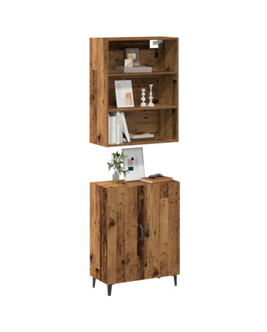 Buffet avec armoire murale vieux bois bois d'ingénierie | Mobilier & Déco