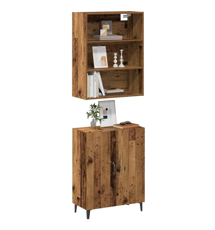 Buffet avec armoire murale vieux bois bois d'ingénierie | Mobilier & Déco