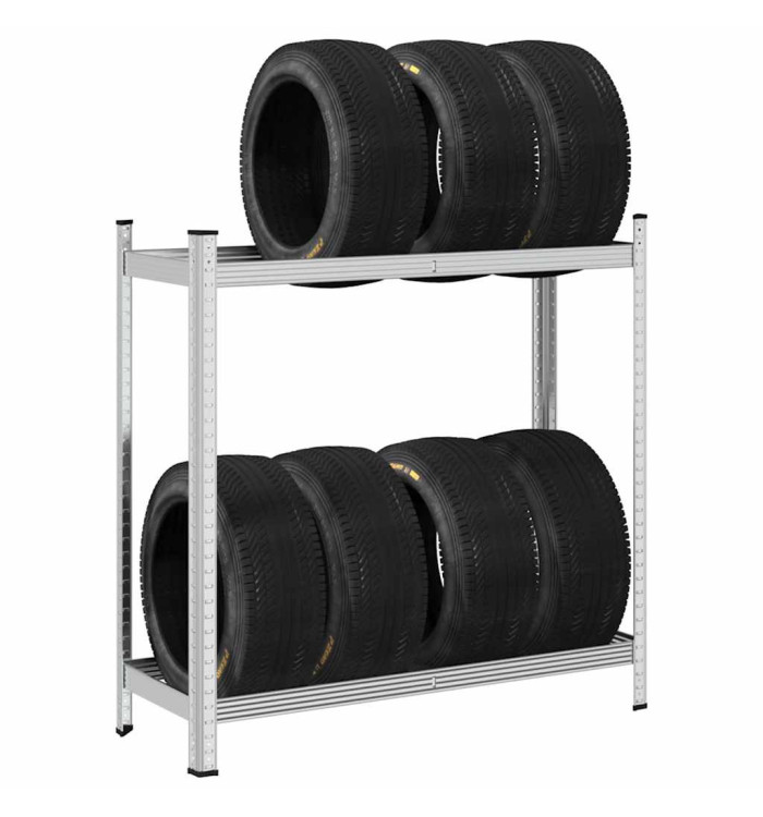 Étagère à pneus à 2 niveaux argent 110x40x109 cm acier | Mobilier & Déco