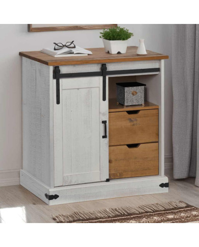 Buffet HALDEN porte coulissante blanc 80x40x80 cm bois massif | Mobilier & Déco