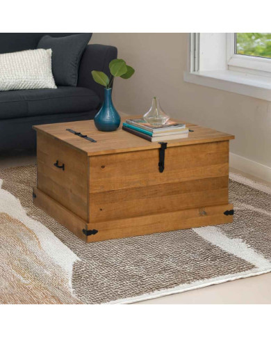Coffre de rangement HALDEN 91x91x47 cm bois massif pin | Mobilier & Déco