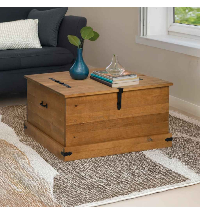 Coffre de rangement HALDEN 91x91x47 cm bois massif pin | Mobilier & Déco