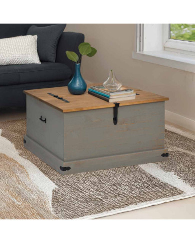 Coffre de rangement HALDEN gris 91x91x47 cm bois massif pin | Mobilier & Déco