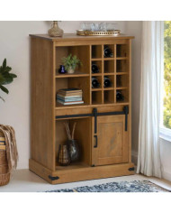 Armoire à vin HALDEN avec casiers à vin porte coulissante pin | Mobilier & Déco