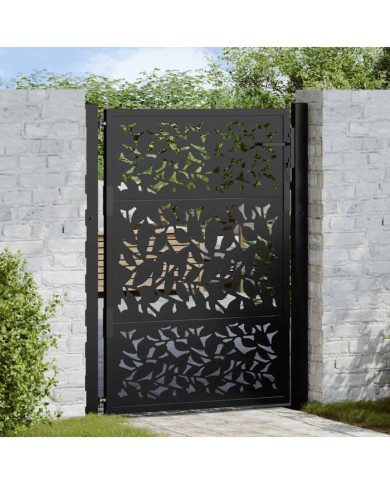 Portail de jardin noir 105x130 cm acier conception de feuilles | Mobilier & Déco