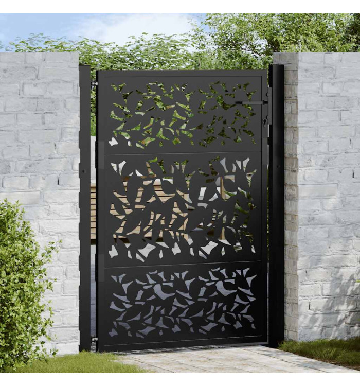 Portail de jardin noir 105x130 cm acier conception de feuilles | Mobilier & Déco