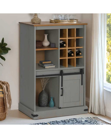Armoire à vin HALDEN casiers à vin porte coulissante gris pin | Mobilier & Déco