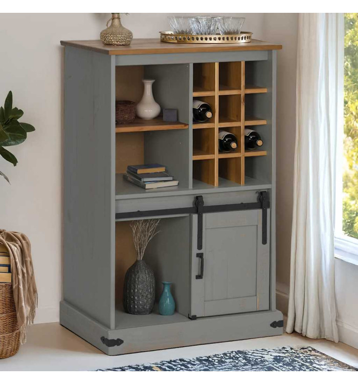 Armoire à vin HALDEN casiers à vin porte coulissante gris pin | Mobilier & Déco