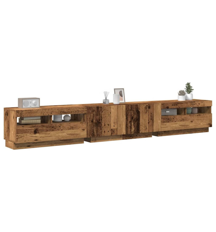Meuble TV avec lumières LED vieux bois bois d'ingénierie | Mobilier & Déco