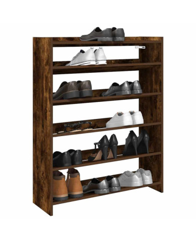 Étagère à chaussures chêne fumé 80x25x100 cm bois d'ingénierie | Mobilier & Déco