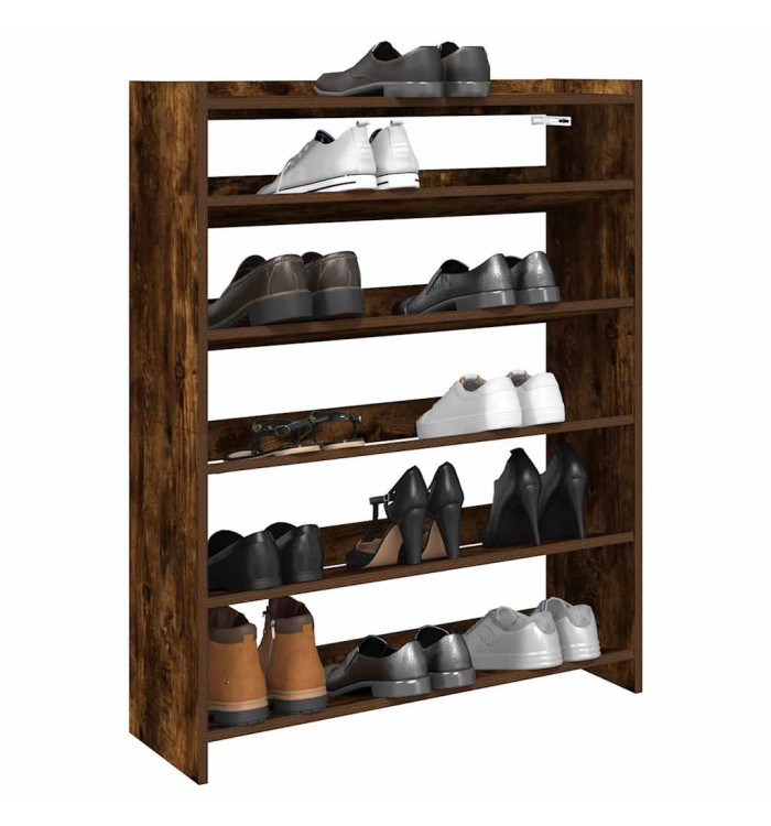 Étagère à chaussures chêne fumé 80x25x100 cm bois d'ingénierie | Mobilier & Déco