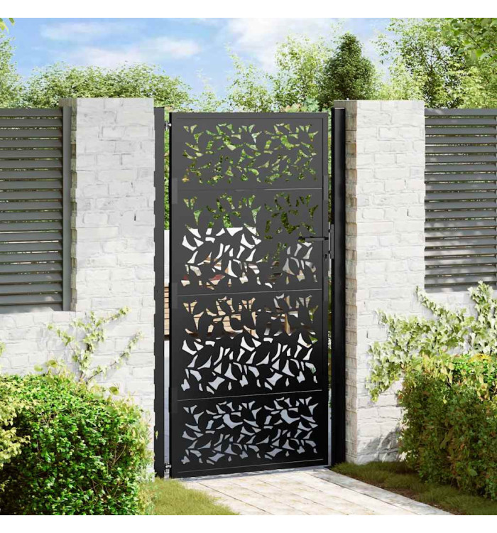 Portail de jardin noir 105x180 cm acier conception de feuilles | Mobilier & Déco