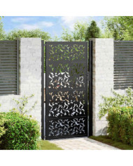 Portail de jardin noir 105x180 cm acier conception de feuilles | Mobilier & Déco
