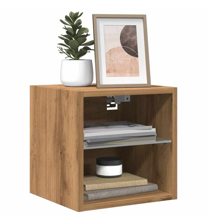 Meuble TV mural avec lumières LED chêne artisanal 30x28,5x30 cm | Mobilier & Déco