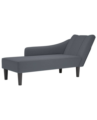 Fauteuil long avec accoudoir droit gris foncé velours | Mobilier & Déco