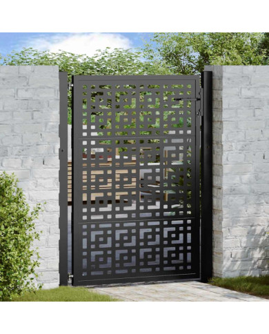 Portail de jardin noir 105x130 cm acier conception croisée | Mobilier & Déco