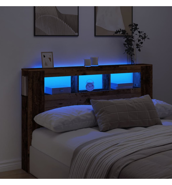 Tête de lit à LED vieux bois 160x18,5x103,5cm bois d'ingénierie | Mobilier & Déco