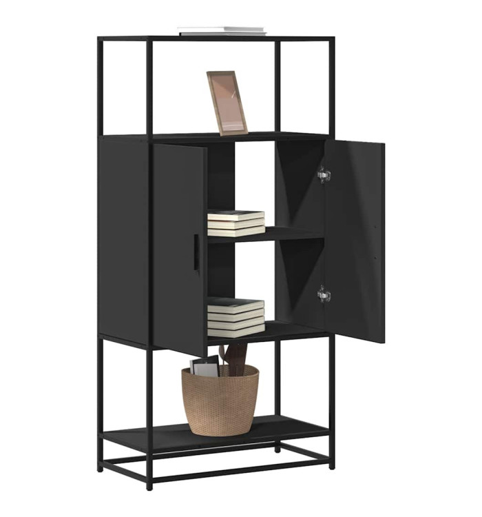 Buffet haut noir 68x35x139 cm bois d'ingénierie et métal | Mobilier & Déco