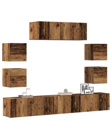 Ensemble de meuble TV mural 7 pcs vieux bois bois d'ingénierie | Mobilier & Déco