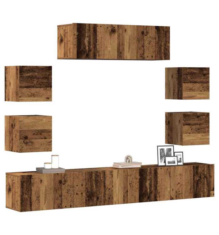 Ensemble de meuble TV mural 7 pcs vieux bois bois d'ingénierie | Mobilier & Déco