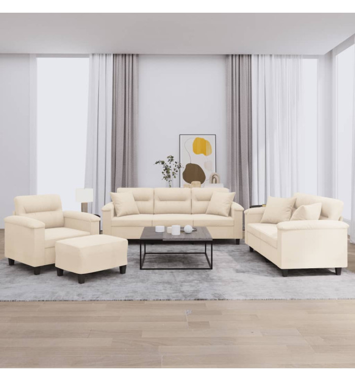 Ensemble de canapés 4 pcs avec coussins Beige Tissu microfibre | Mobilier & Déco