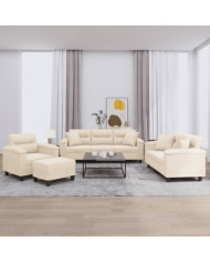 Ensemble de canapés 4 pcs avec coussins Beige Tissu microfibre | Mobilier & Déco