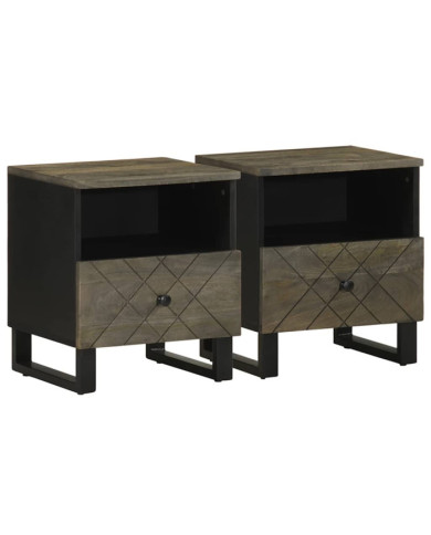 Tables de chevet 2 pcs noir 40x33x46 cm bois de manguier solide | Mobilier & Déco
