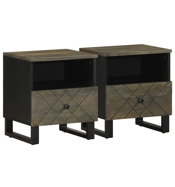 Tables de chevet 2 pcs noir 40x33x46 cm bois de manguier solide | Mobilier & Déco