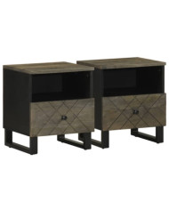 Tables de chevet 2 pcs noir 40x33x46 cm bois de manguier solide | Mobilier & Déco