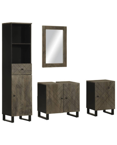 Ensemble de meubles de salle de bain 4 pcs noir manguier massif | Mobilier & Déco