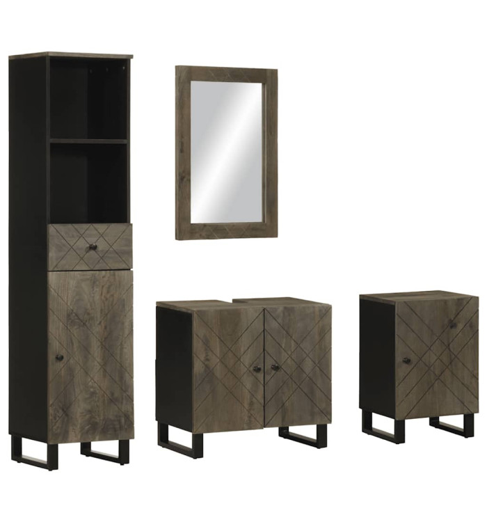 Ensemble de meubles de salle de bain 4 pcs noir manguier massif | Mobilier & Déco